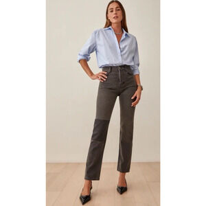 Reformation Cynthia Patch High Rise Straight Jeans Alder Wash Wmn Sz 27 Designer